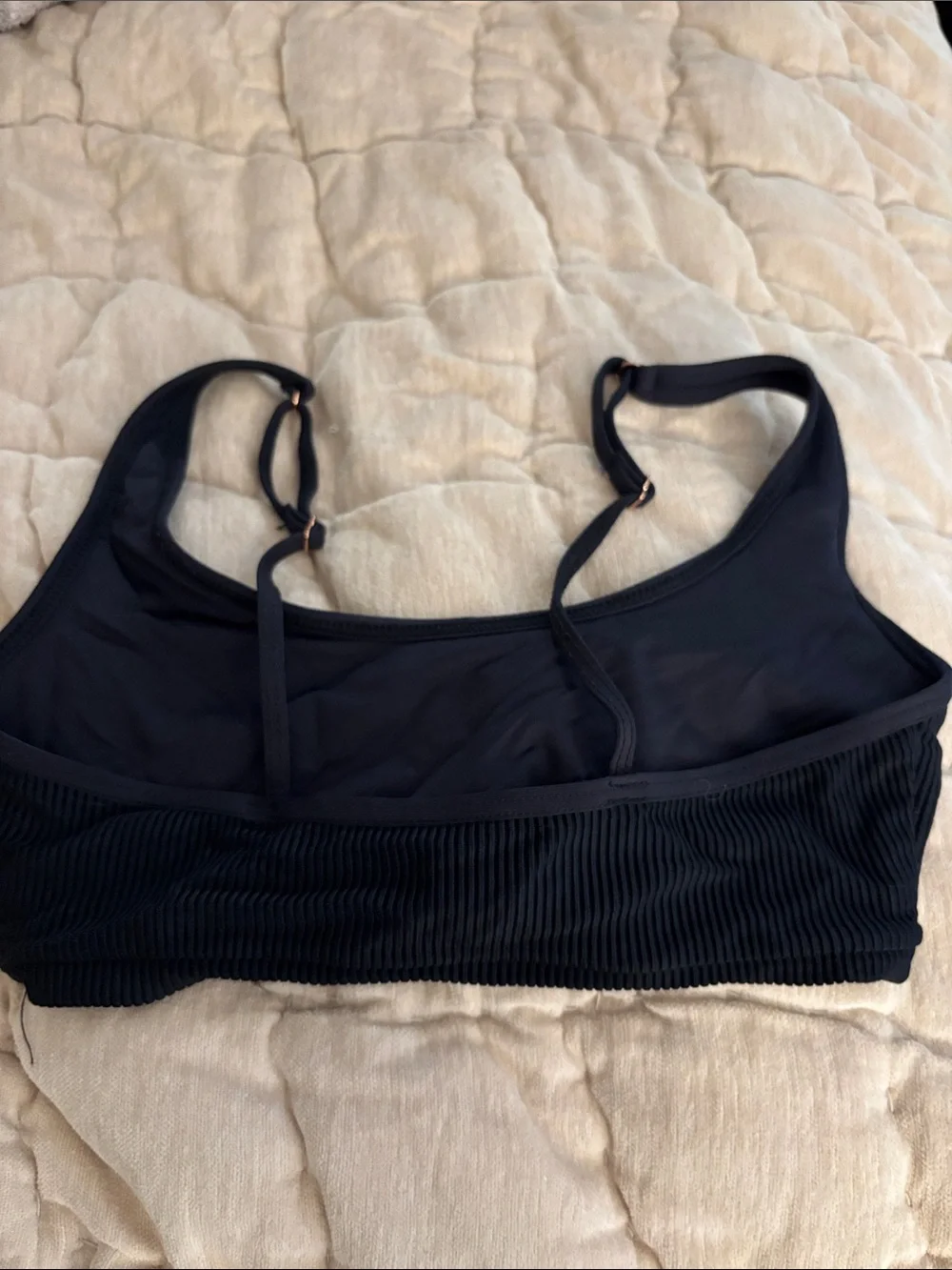 Frankie’s bikinis Ribbed Knot Front Bikini top- Black